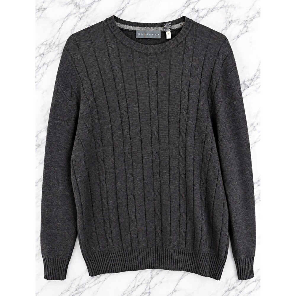 Oscar de la Renta Men’s Gray Cable-Knit Crew Neck Pullover Sweater 2XL